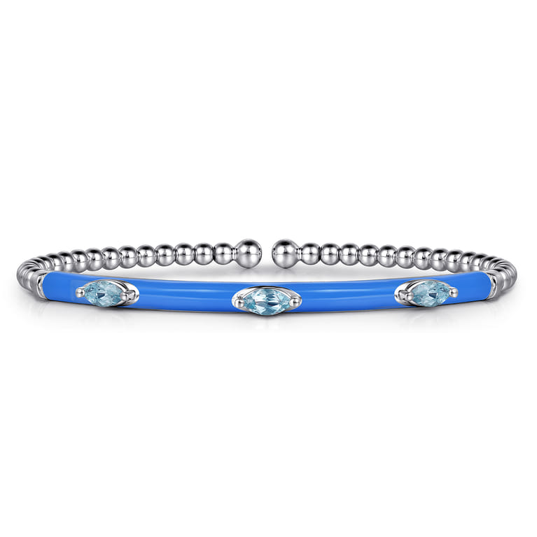 Enamel - 14K White Gold Bujukan Blue Topaz Split Bangle with Blue Enamel - Shot 1