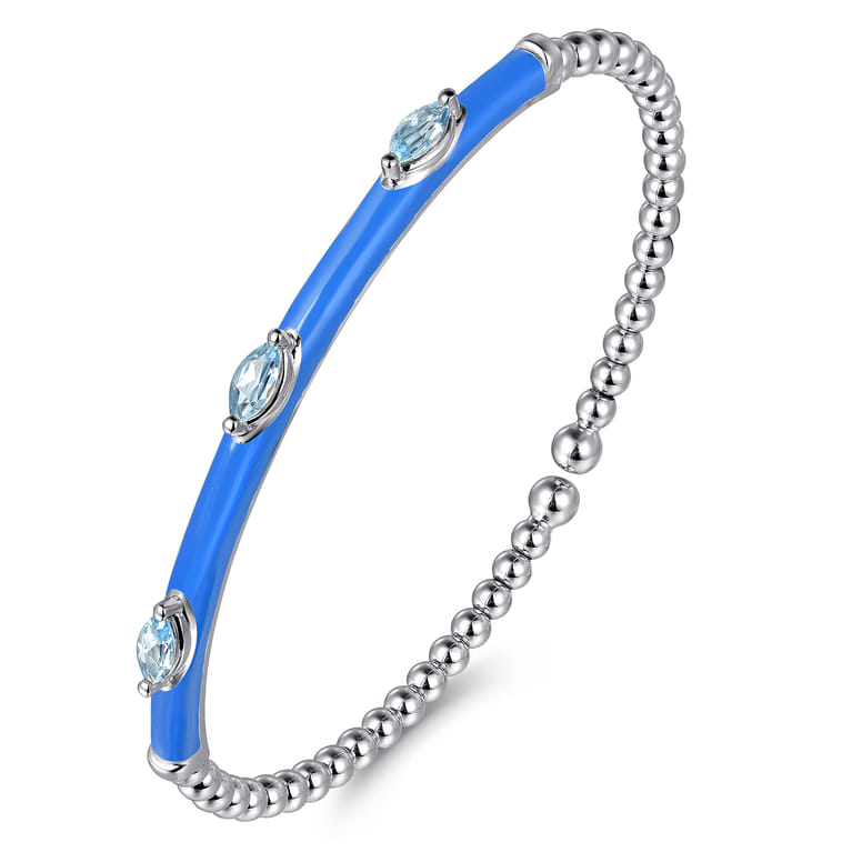 Enamel - 14K White Gold Bujukan Blue Topaz Split Bangle with Blue Enamel - Shot 2
