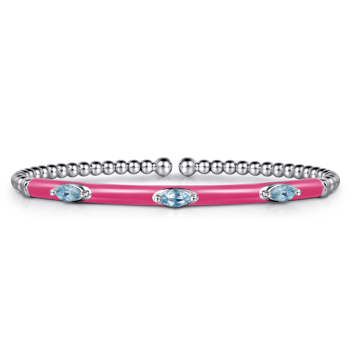 Enamel - 14K White Gold Bujukan Blue Topaz Split Bangle with Fuchsia Enamel - Shot 1