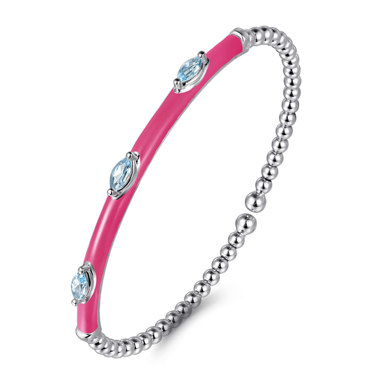 Enamel - 14K White Gold Bujukan Blue Topaz Split Bangle with Fuchsia Enamel - Shot 2