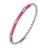 Enamel - 14K White Gold Bujukan Blue Topaz Split Bangle with Fuchsia Enamel