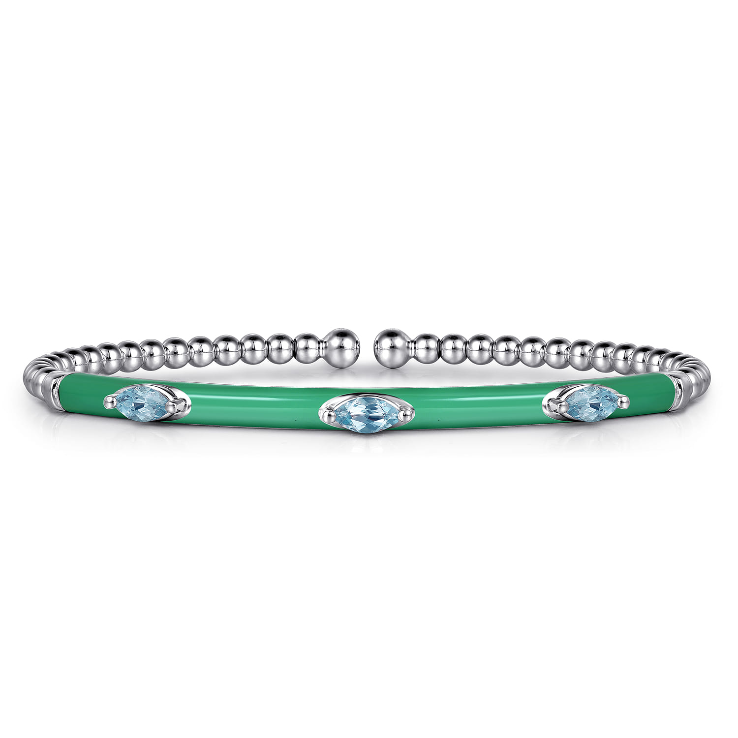 Enamel - 14K White Gold Bujukan Blue Topaz Split Bangle with Mint Green Enamel - Shot 1
