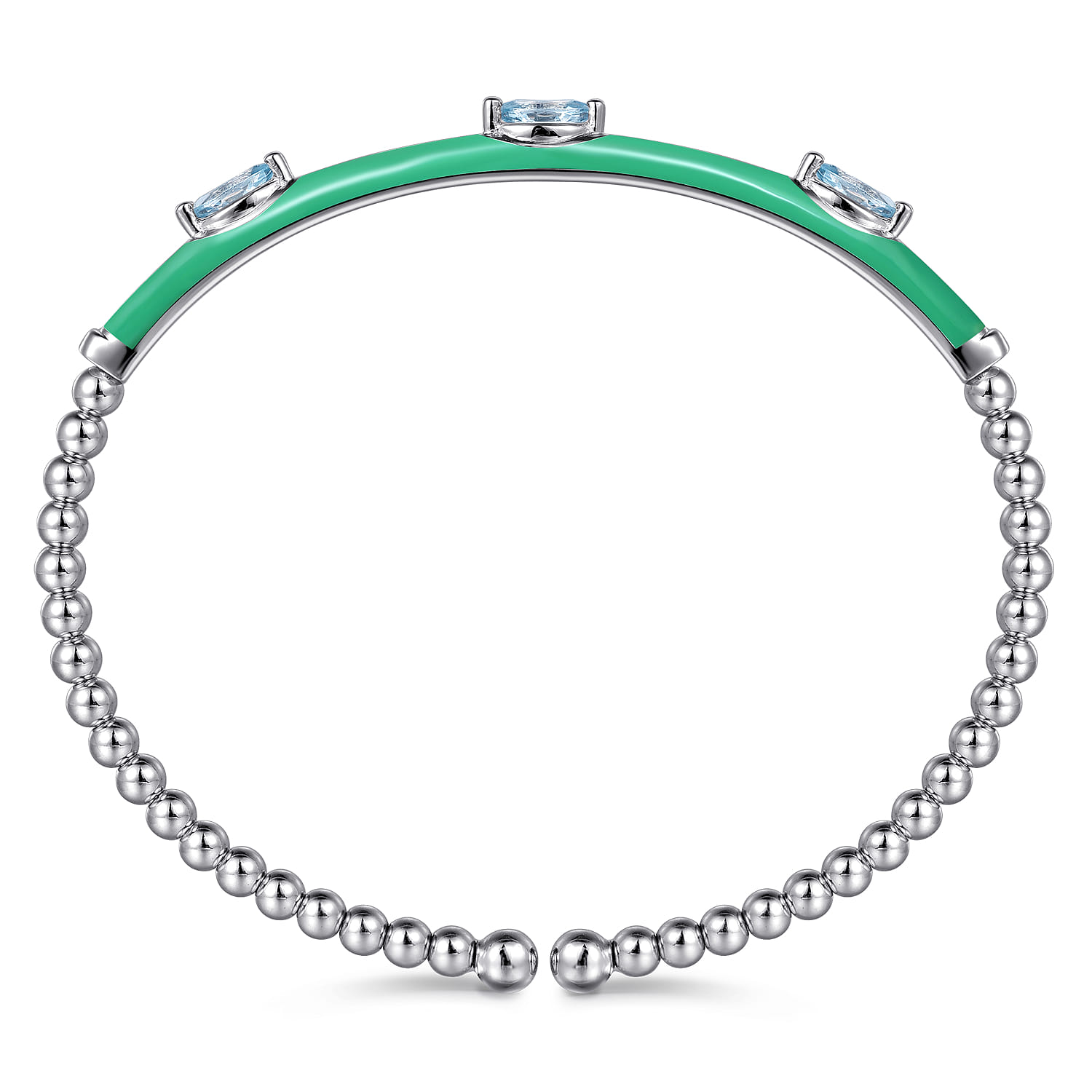 Enamel - 14K White Gold Bujukan Blue Topaz Split Bangle with Mint Green Enamel - Shot 3