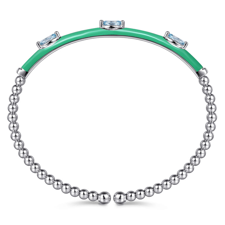 Enamel - 14K White Gold Bujukan Blue Topaz Split Bangle with Mint Green Enamel - Shot 3