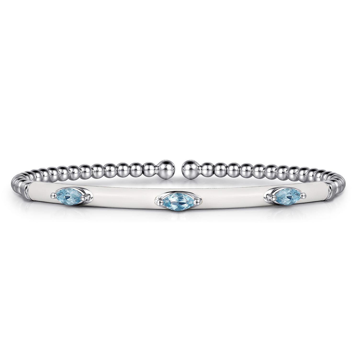 Enamel - 14K White Gold Bujukan Blue Topaz Split Bangle with White Enamel - Shot 1