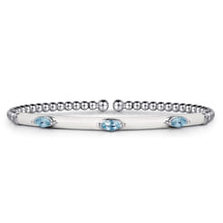 Enamel - 14K White Gold Bujukan Blue Topaz Split Bangle with White Enamel