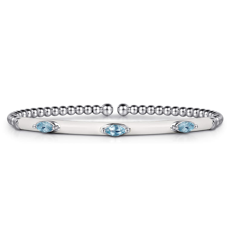 Enamel - 14K White Gold Bujukan Blue Topaz Split Bangle with White Enamel - Shot 1