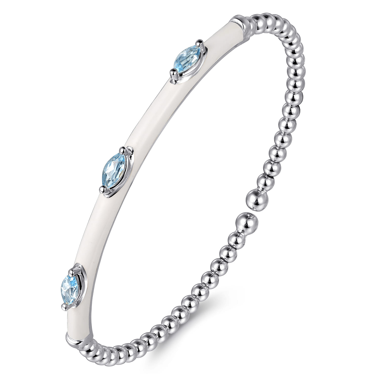 Enamel - 14K White Gold Bujukan Blue Topaz Split Bangle with White Enamel - Shot 2