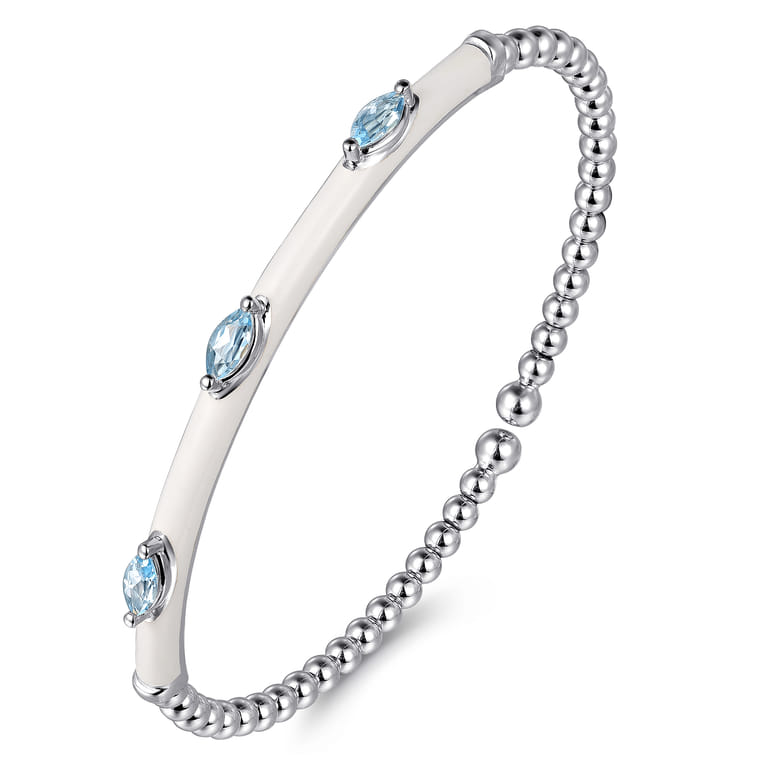 Enamel - 14K White Gold Bujukan Blue Topaz Split Bangle with White Enamel - Shot 2