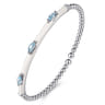 Enamel - 14K White Gold Bujukan Blue Topaz Split Bangle with White Enamel