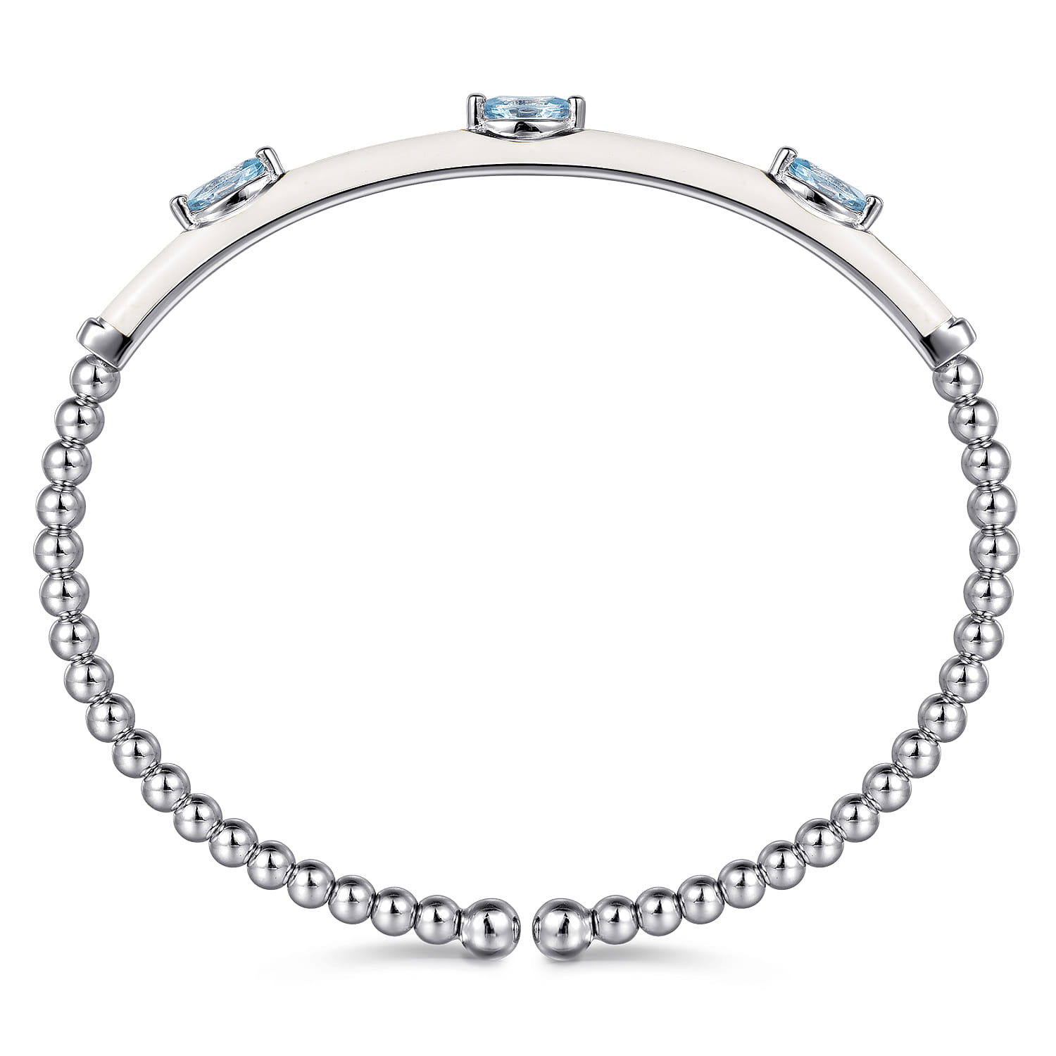 Enamel - 14K White Gold Bujukan Blue Topaz Split Bangle with White Enamel - Shot 3