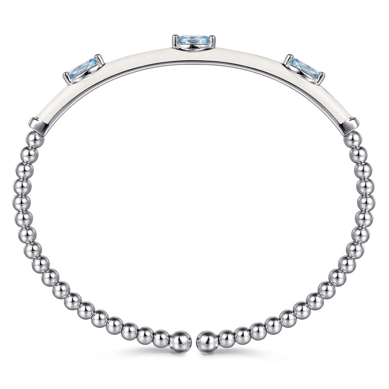 Enamel - 14K White Gold Bujukan Blue Topaz Split Bangle with White Enamel - Shot 3