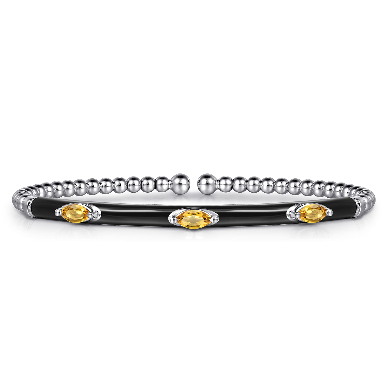 Enamel - 14K White Gold Bujukan Citrine Split Bangle with Black Enamel - Shot 1