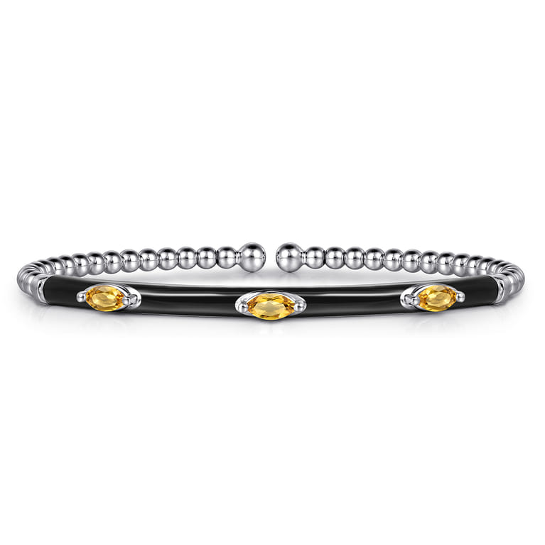 Enamel - 14K White Gold Bujukan Citrine Split Bangle with Black Enamel - Shot 1