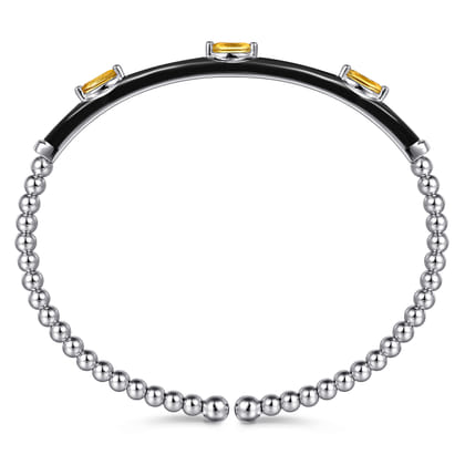Enamel - 14K White Gold Bujukan Citrine Split Bangle with Black Enamel