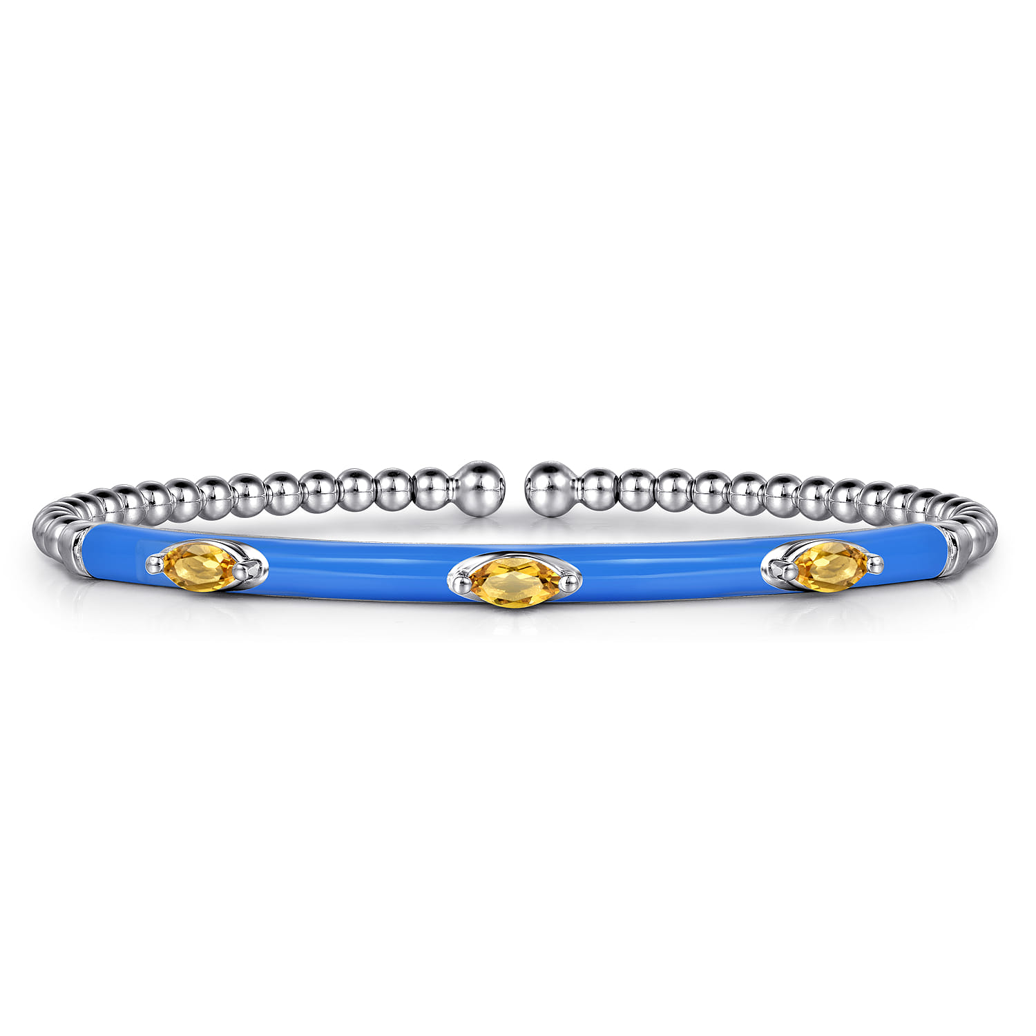 Enamel - 14K White Gold Bujukan Citrine Split Bangle with Blue Enamel - Shot 1