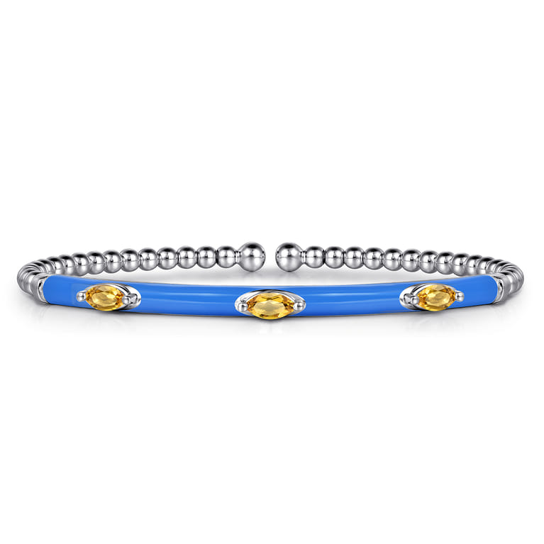 Enamel - 14K White Gold Bujukan Citrine Split Bangle with Blue Enamel - Shot 1