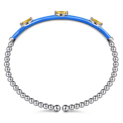 Enamel - 14K White Gold Bujukan Citrine Split Bangle with Blue Enamel