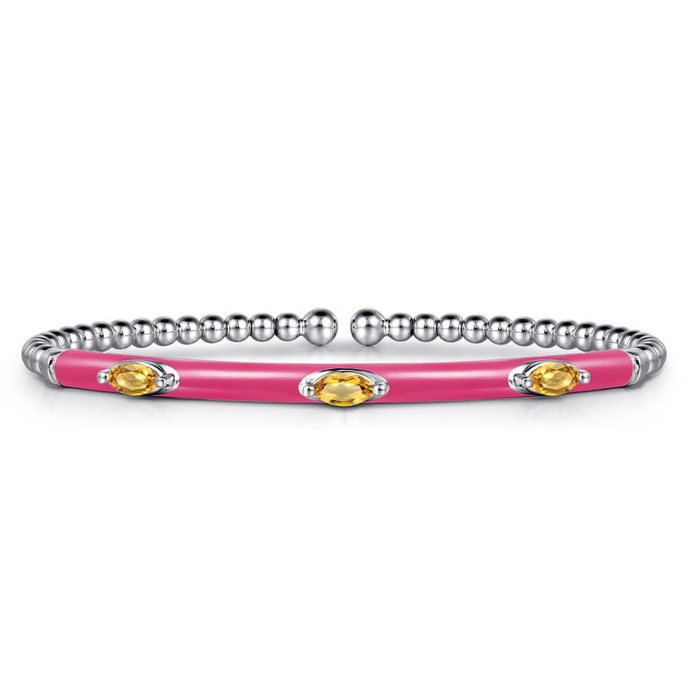 Enamel - 14K White Gold Bujukan Citrine Split Bangle with Fuchsia Enamel - Shot 1