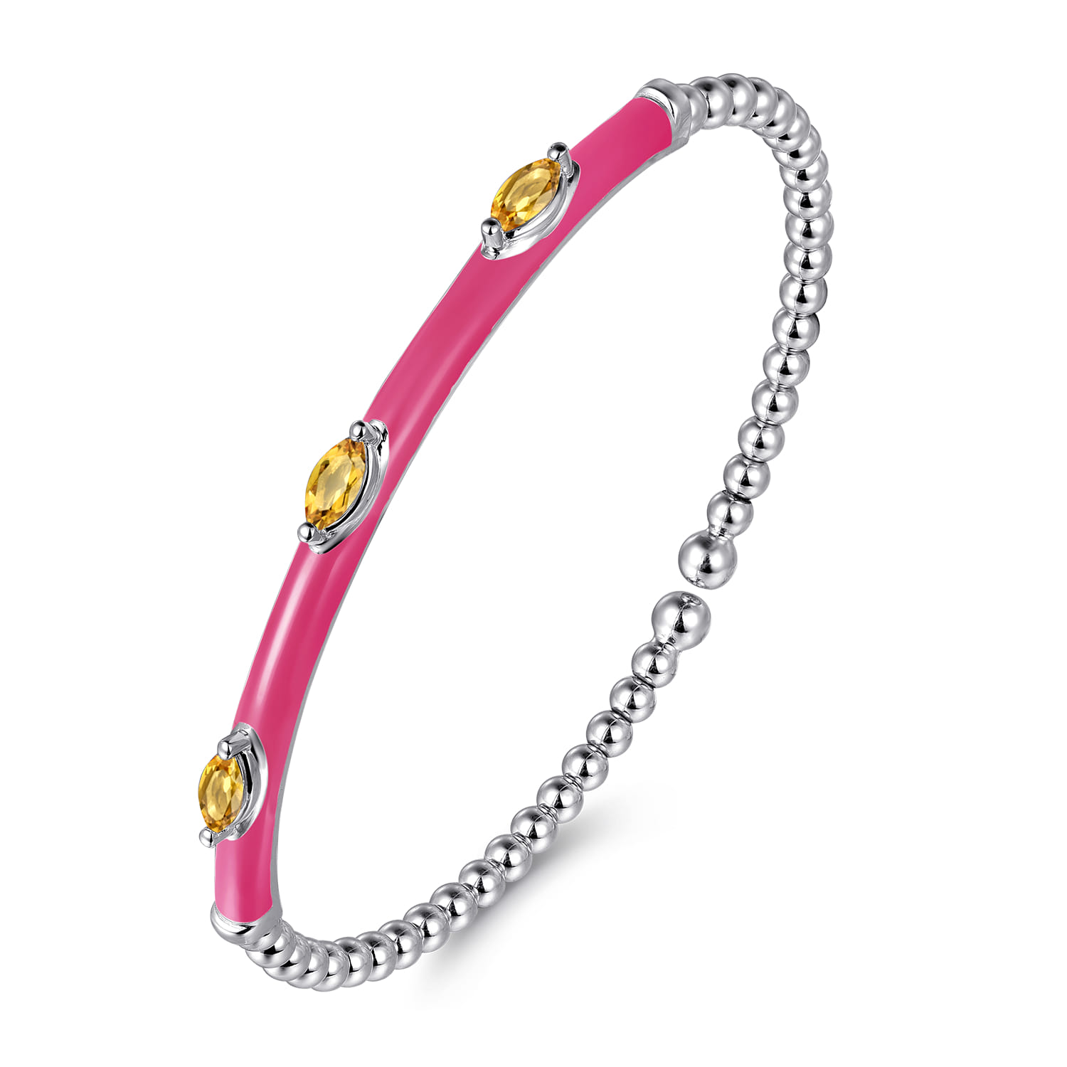 Enamel - 14K White Gold Bujukan Citrine Split Bangle with Fuchsia Enamel - Shot 2