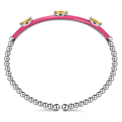 Enamel - 14K White Gold Bujukan Citrine Split Bangle with Fuchsia Enamel