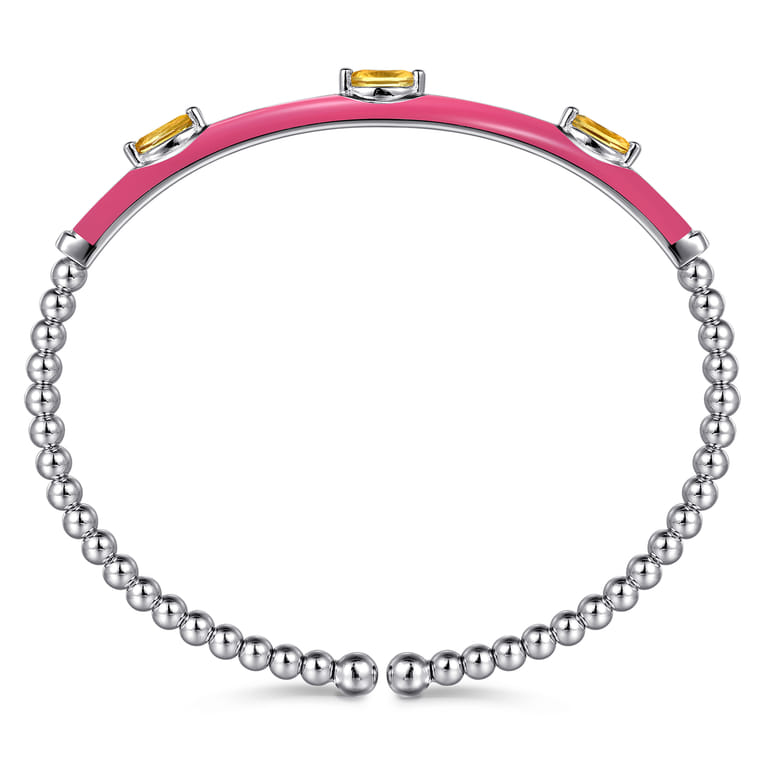 Enamel - 14K White Gold Bujukan Citrine Split Bangle with Fuchsia Enamel - Shot 3
