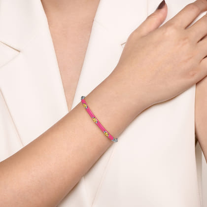 Enamel - 14K White Gold Bujukan Citrine Split Bangle with Fuchsia Enamel
