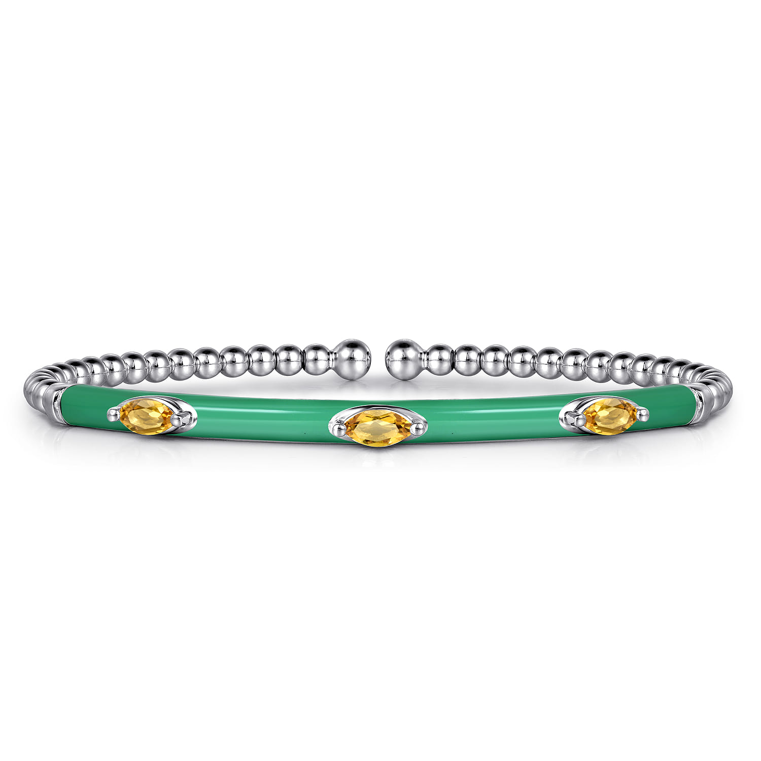 Enamel - 14K White Gold Bujukan Citrine Split Bangle with Mint Green Enamel - Shot 1