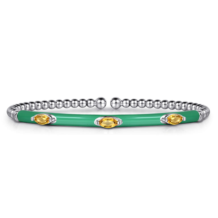 Enamel - 14K White Gold Bujukan Citrine Split Bangle with Mint Green Enamel - Shot 1