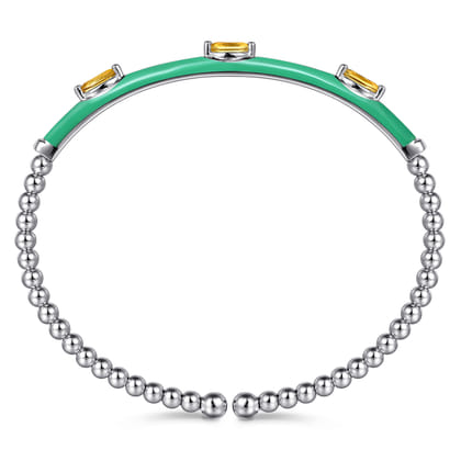 Enamel - 14K White Gold Bujukan Citrine Split Bangle with Mint Green Enamel