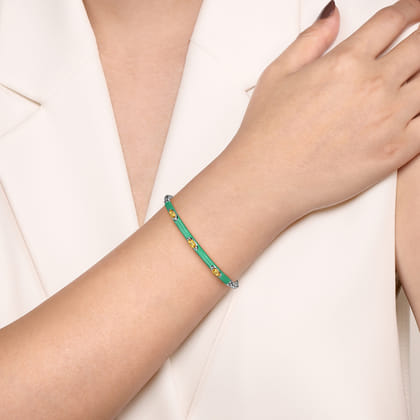 Enamel - 14K White Gold Bujukan Citrine Split Bangle with Mint Green Enamel