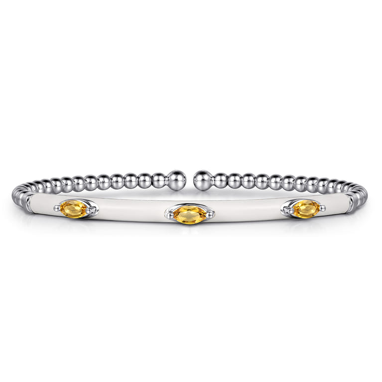 Enamel - 14K White Gold Bujukan Citrine Split Bangle with White Enamel - Shot 1