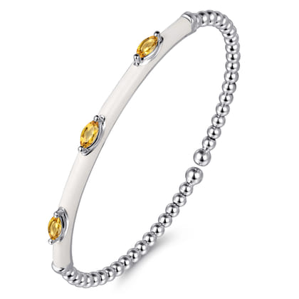 Enamel - 14K White Gold Bujukan Citrine Split Bangle with White Enamel
