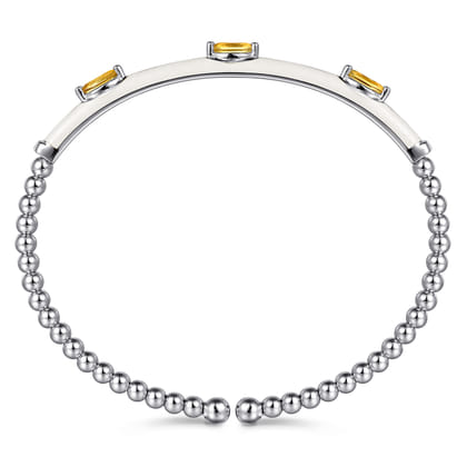 Enamel - 14K White Gold Bujukan Citrine Split Bangle with White Enamel