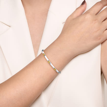 Enamel - 14K White Gold Bujukan Citrine Split Bangle with White Enamel