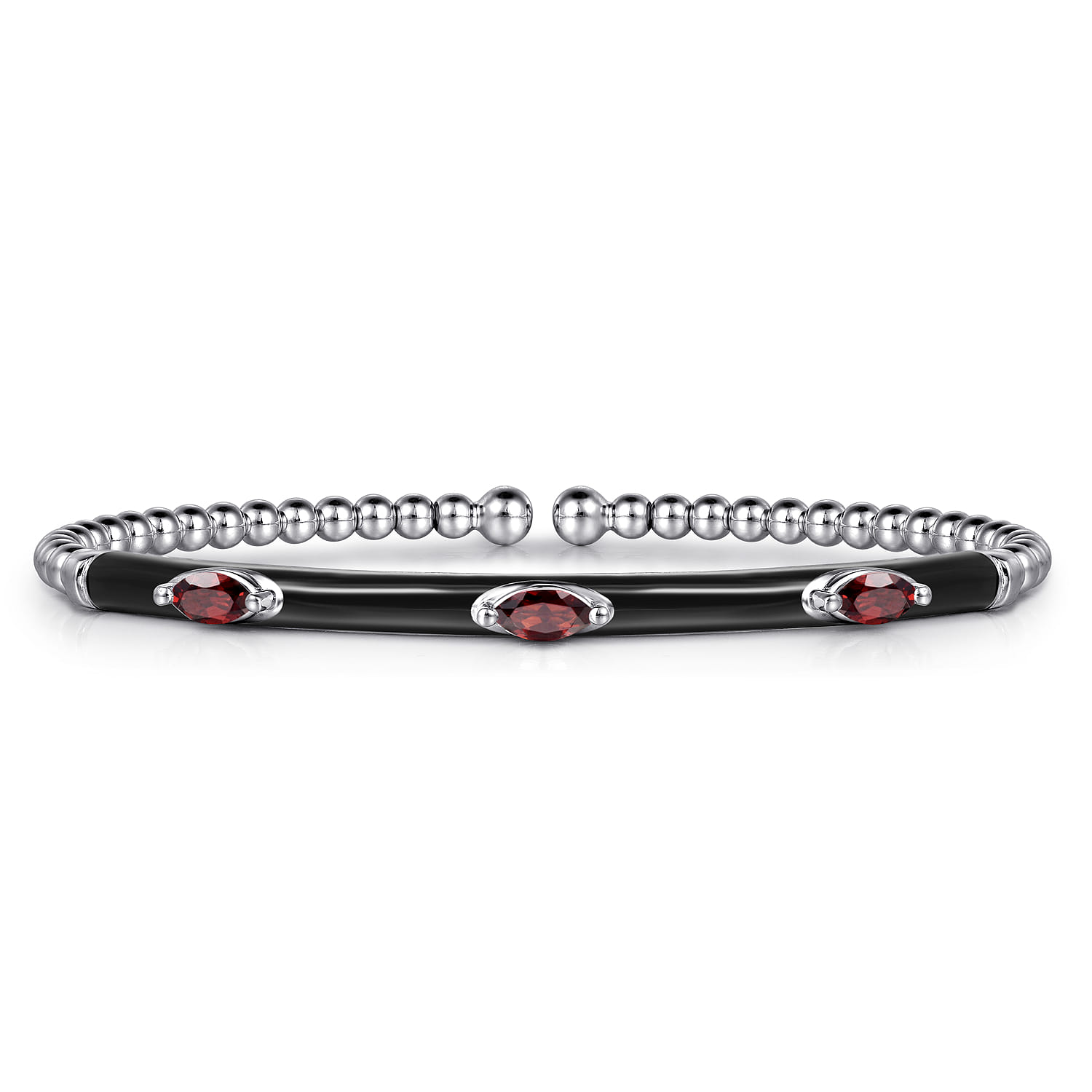 Enamel - 14K White Gold Bujukan Garnet Split Bangle with Black Enamel - Shot 1