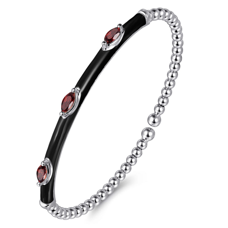 Enamel - 14K White Gold Bujukan Garnet Split Bangle with Black Enamel - Shot 2