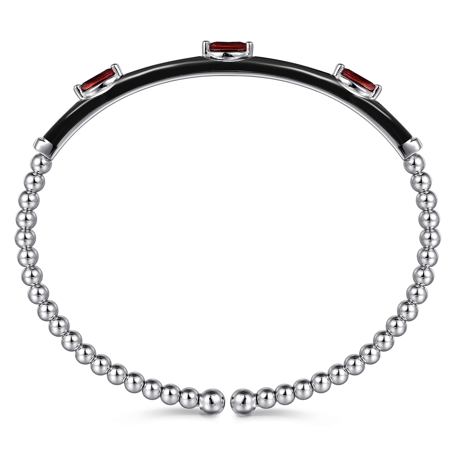 Enamel - 14K White Gold Bujukan Garnet Split Bangle with Black Enamel - Shot 3