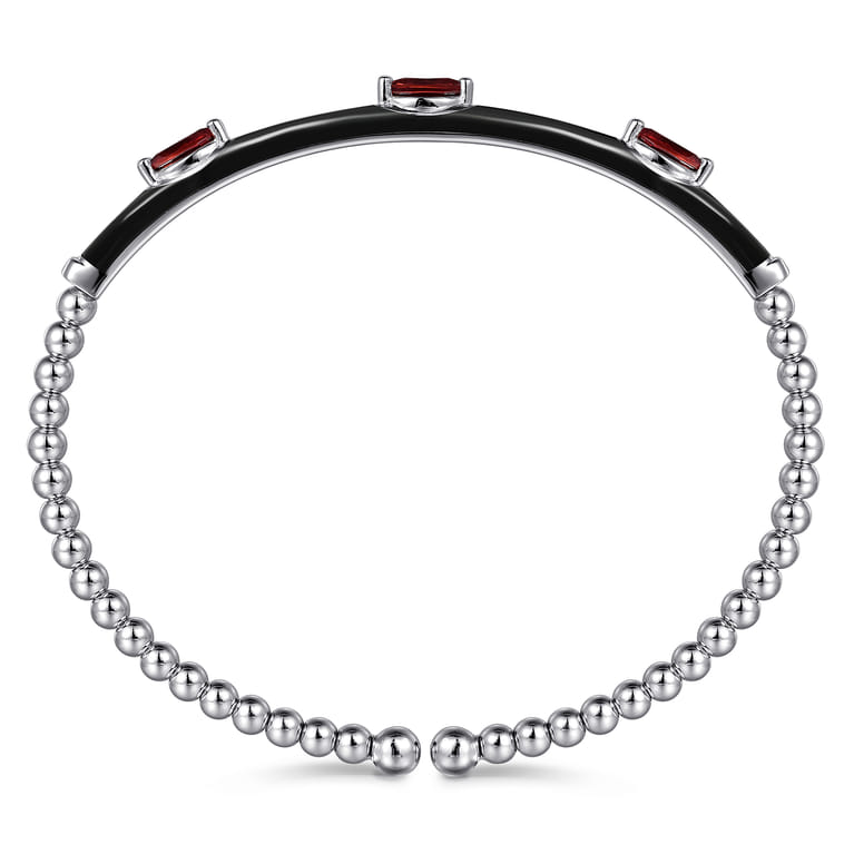 Enamel - 14K White Gold Bujukan Garnet Split Bangle with Black Enamel - Shot 3