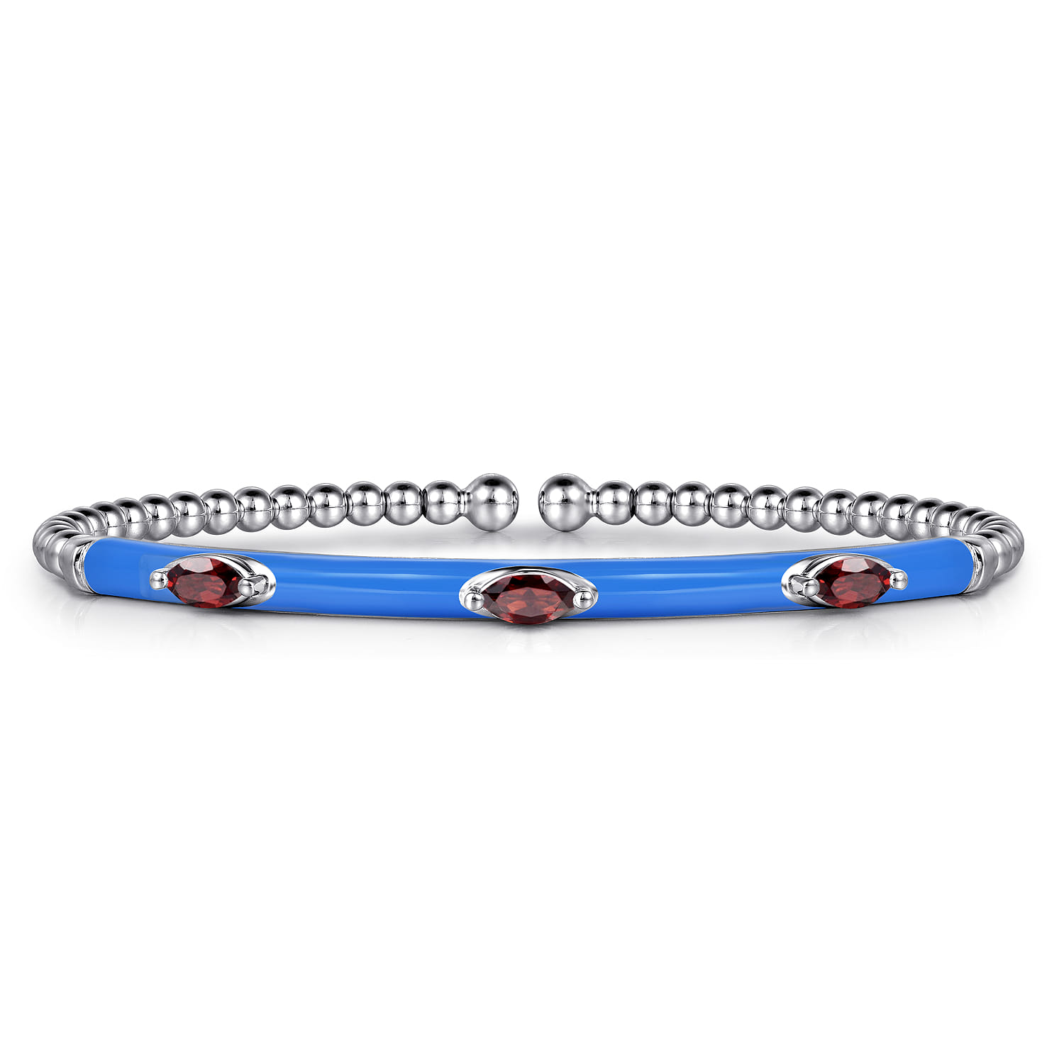 Enamel - 14K White Gold Bujukan Garnet Split Bangle with Blue Enamel - Shot 1