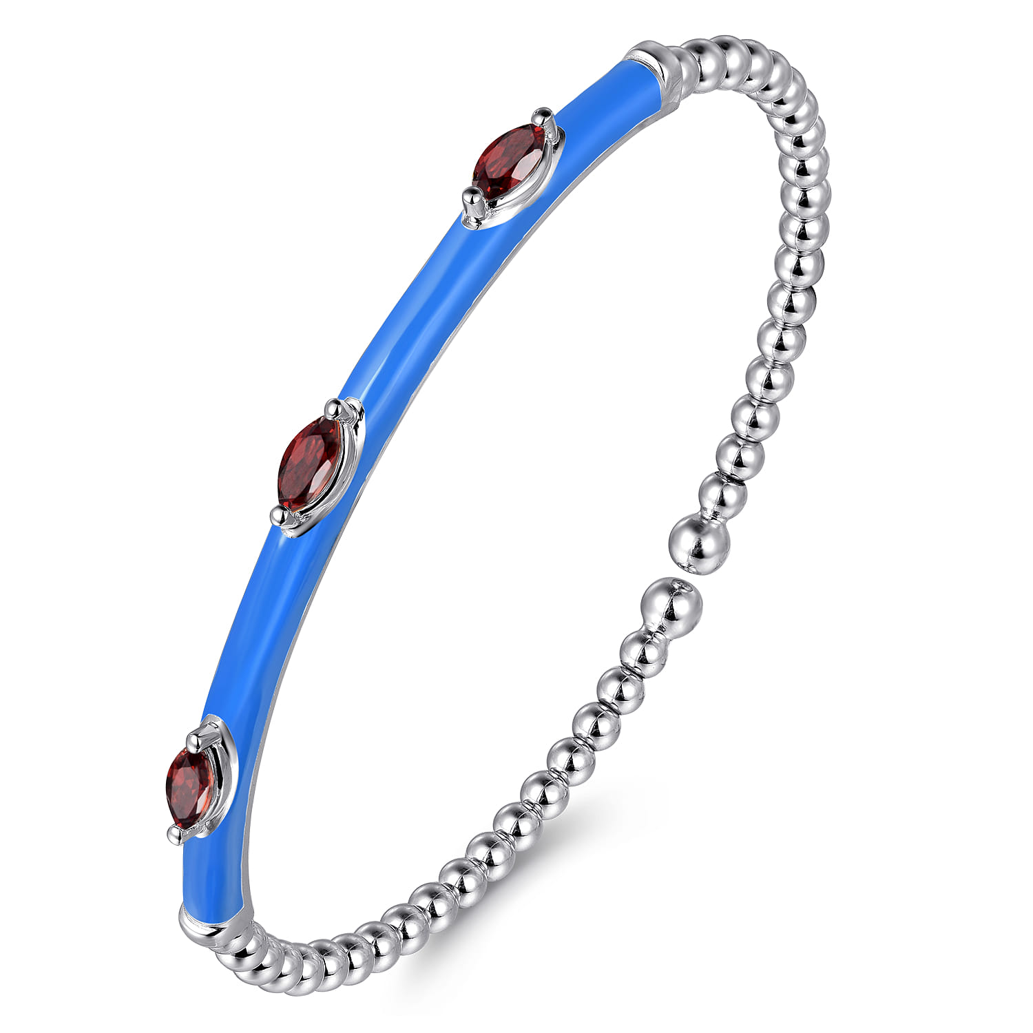 Enamel - 14K White Gold Bujukan Garnet Split Bangle with Blue Enamel - Shot 2
