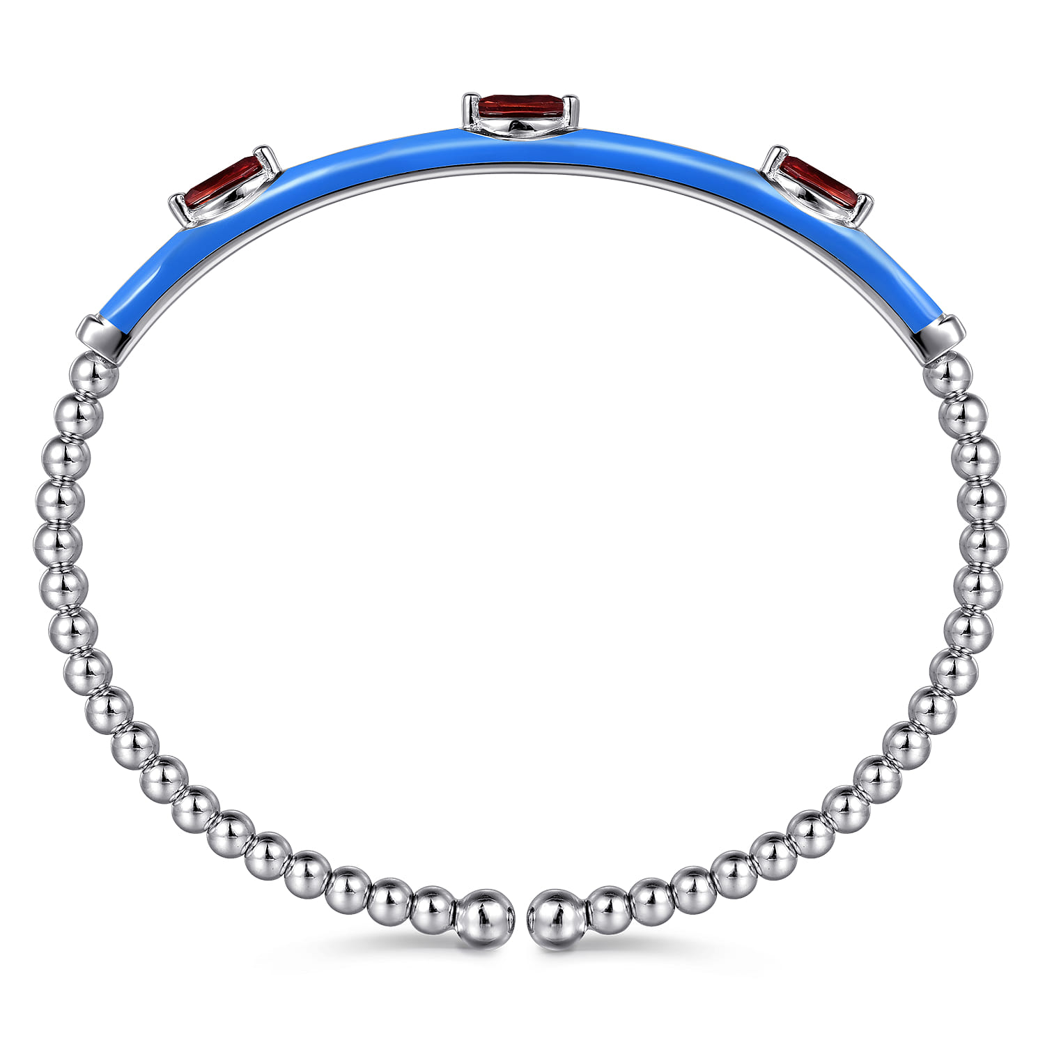 Enamel - 14K White Gold Bujukan Garnet Split Bangle with Blue Enamel - Shot 3
