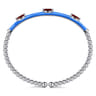 Enamel - 14K White Gold Bujukan Garnet Split Bangle with Blue Enamel