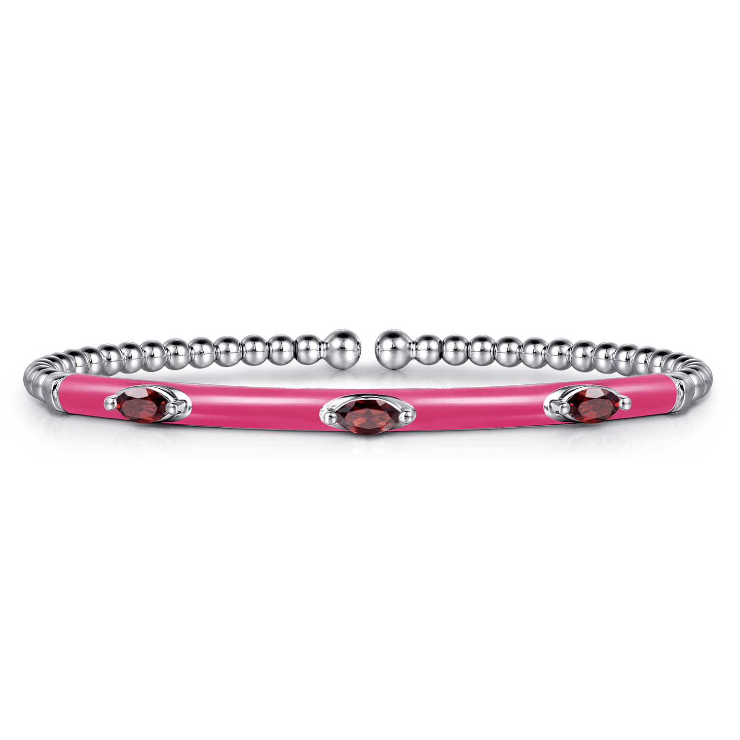 Enamel - 14K White Gold Bujukan Garnet Split Bangle with Fuchsia Enamel - Shot 1