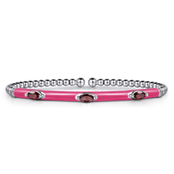 14K White Gold Bujukan Garnet Split Bangle with Fuchsia Enamel