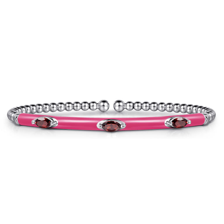 Enamel - 14K White Gold Bujukan Garnet Split Bangle with Fuchsia Enamel - Shot 1