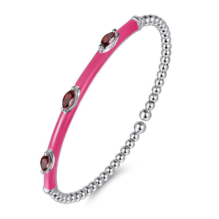 Enamel - 14K White Gold Bujukan Garnet Split Bangle with Fuchsia Enamel - Shot 2