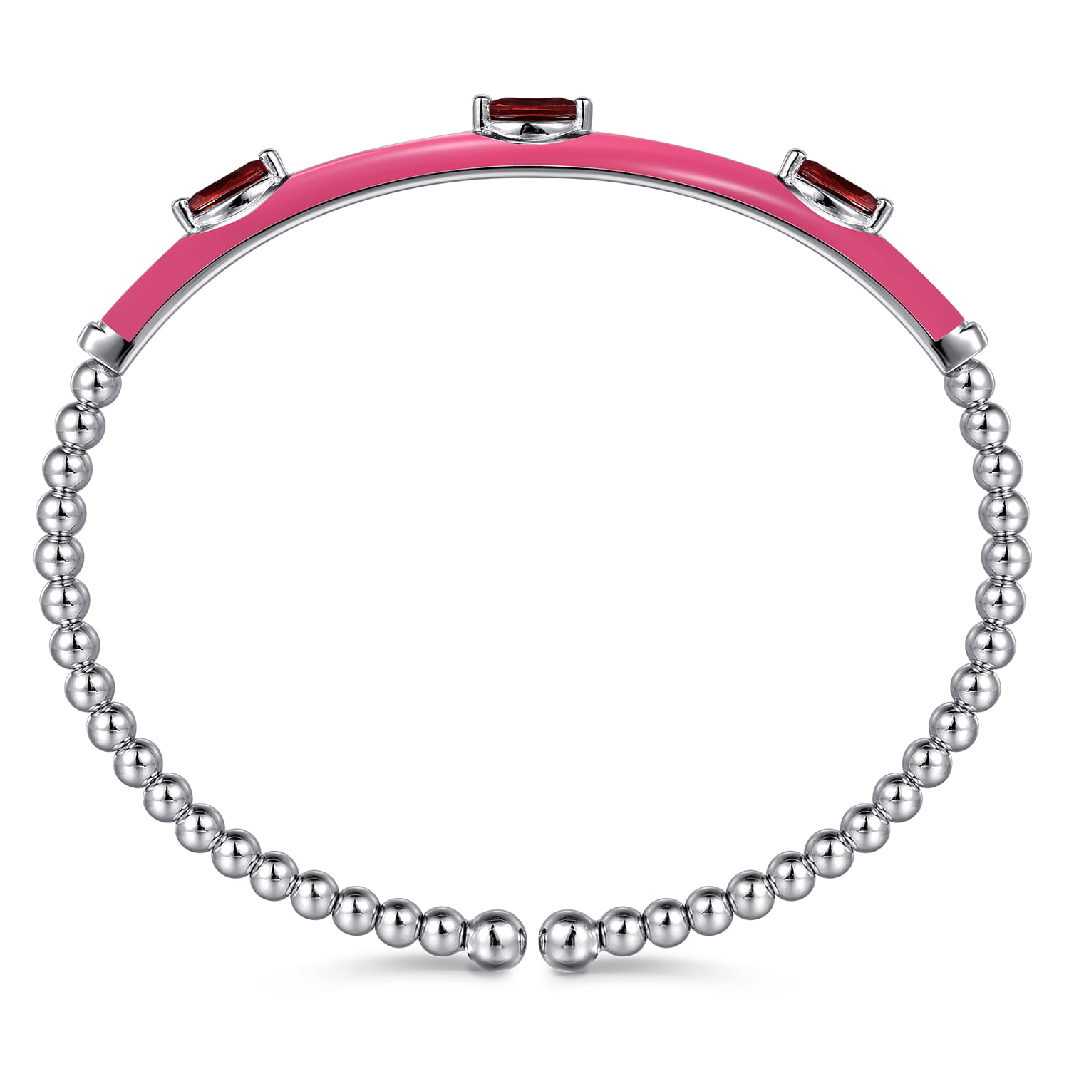 Enamel - 14K White Gold Bujukan Garnet Split Bangle with Fuchsia Enamel - Shot 3