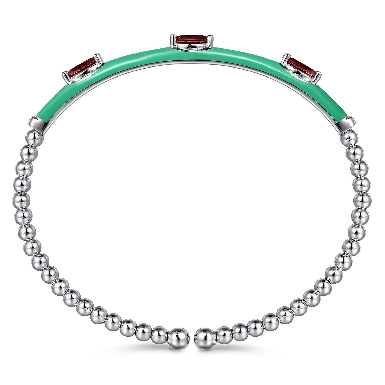 Enamel - 14K White Gold Bujukan Garnet Split Bangle with Mint Green Enamel - Shot 3