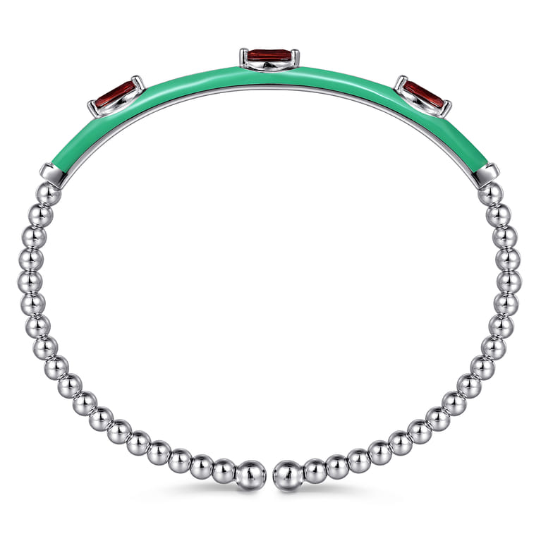 Enamel - 14K White Gold Bujukan Garnet Split Bangle with Mint Green Enamel - Shot 3